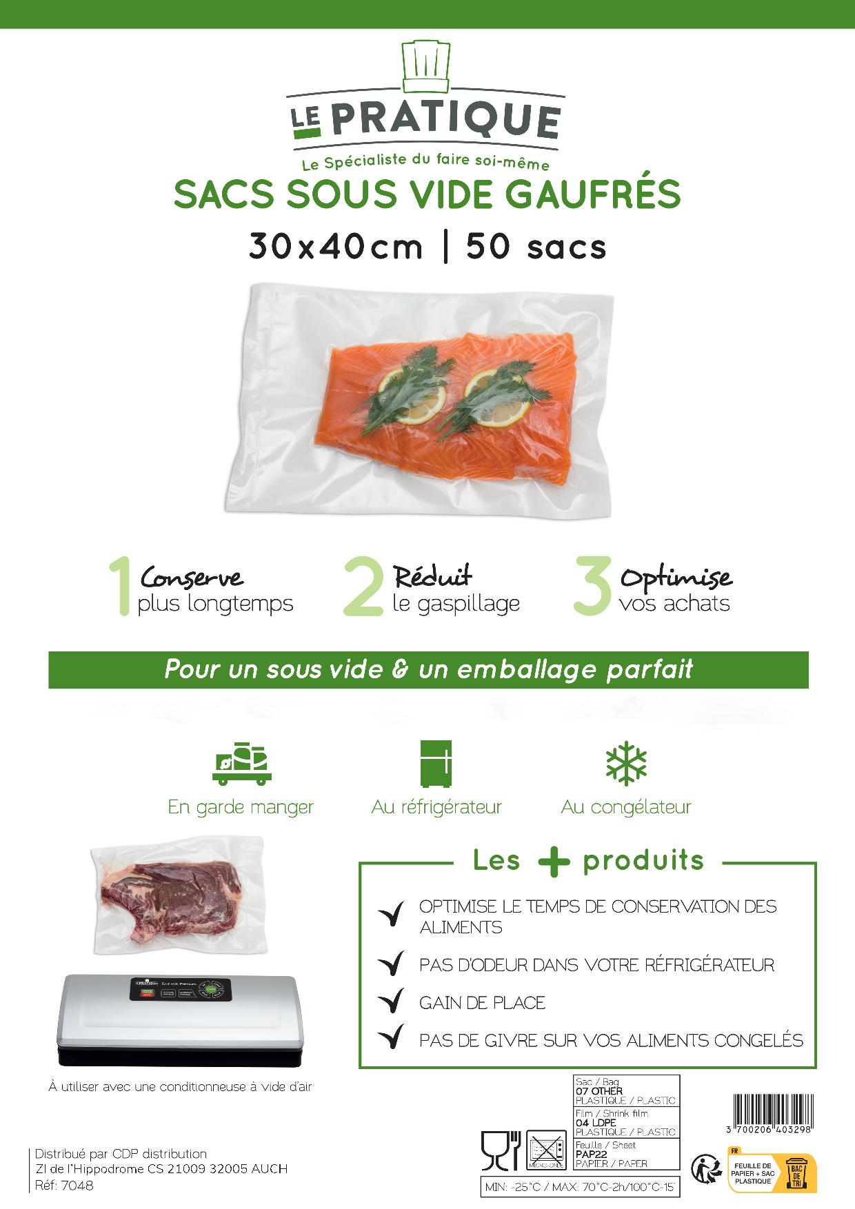 Sachet alimentaire emballage sous-vide 30*40 - Conservation des aliments -  Coffia