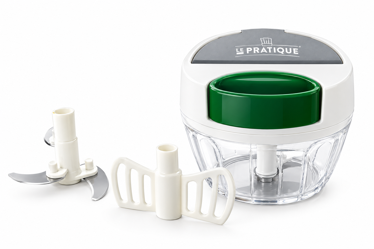 Mini-hachoir manuel 400 ml, 5 lames inox, couvercle hermétique et fonction mayonnaise - Le Pratique