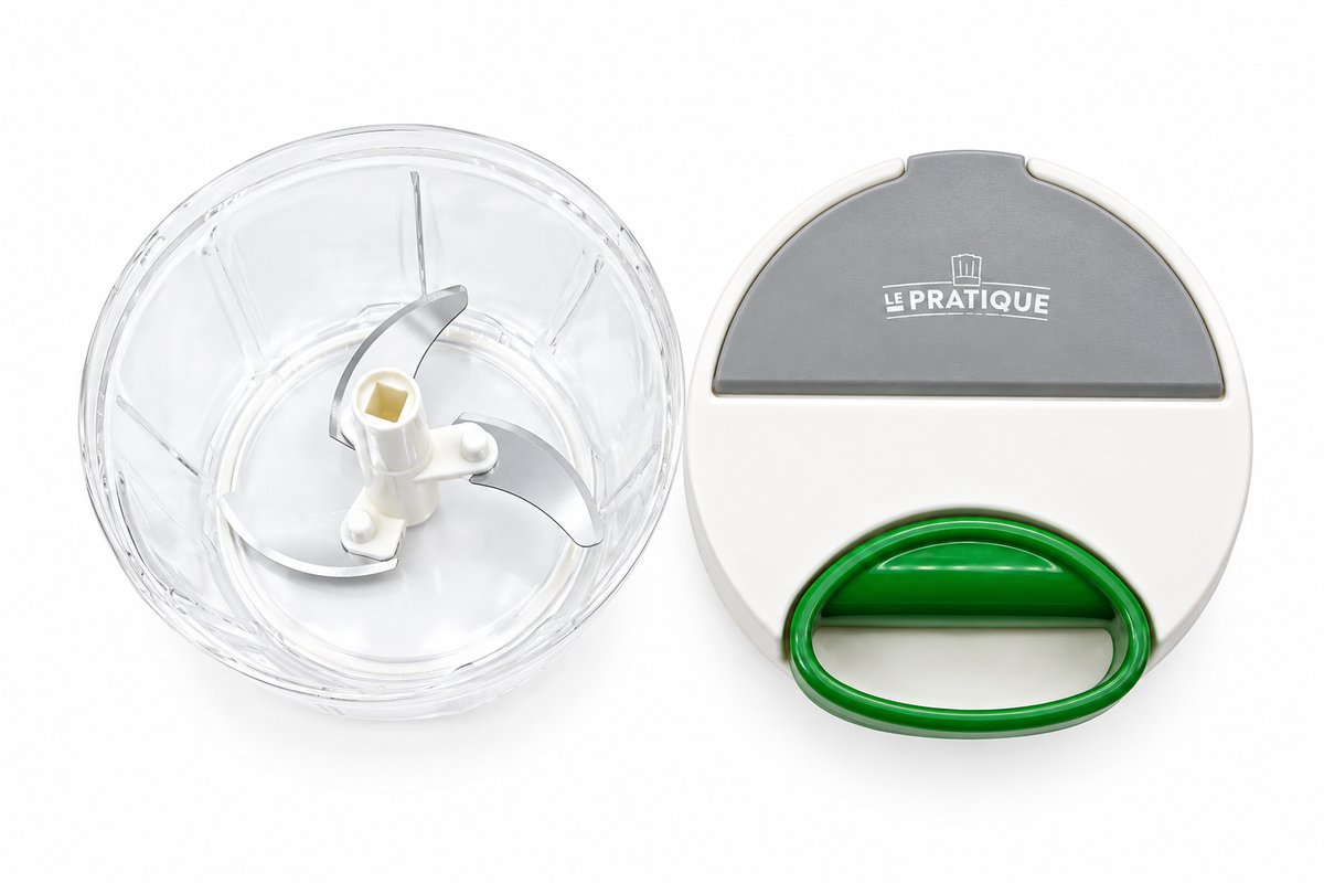 Mini-hachoir manuel 400 ml, 5 lames inox, couvercle hermétique et fonction mayonnaise - Le Pratique