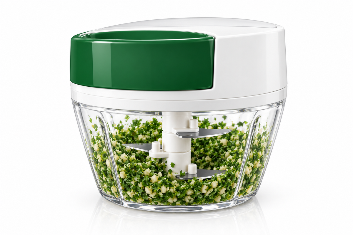 Mini-hachoir manuel 400 ml, 5 lames inox, couvercle hermétique et fonction mayonnaise - Le Pratique