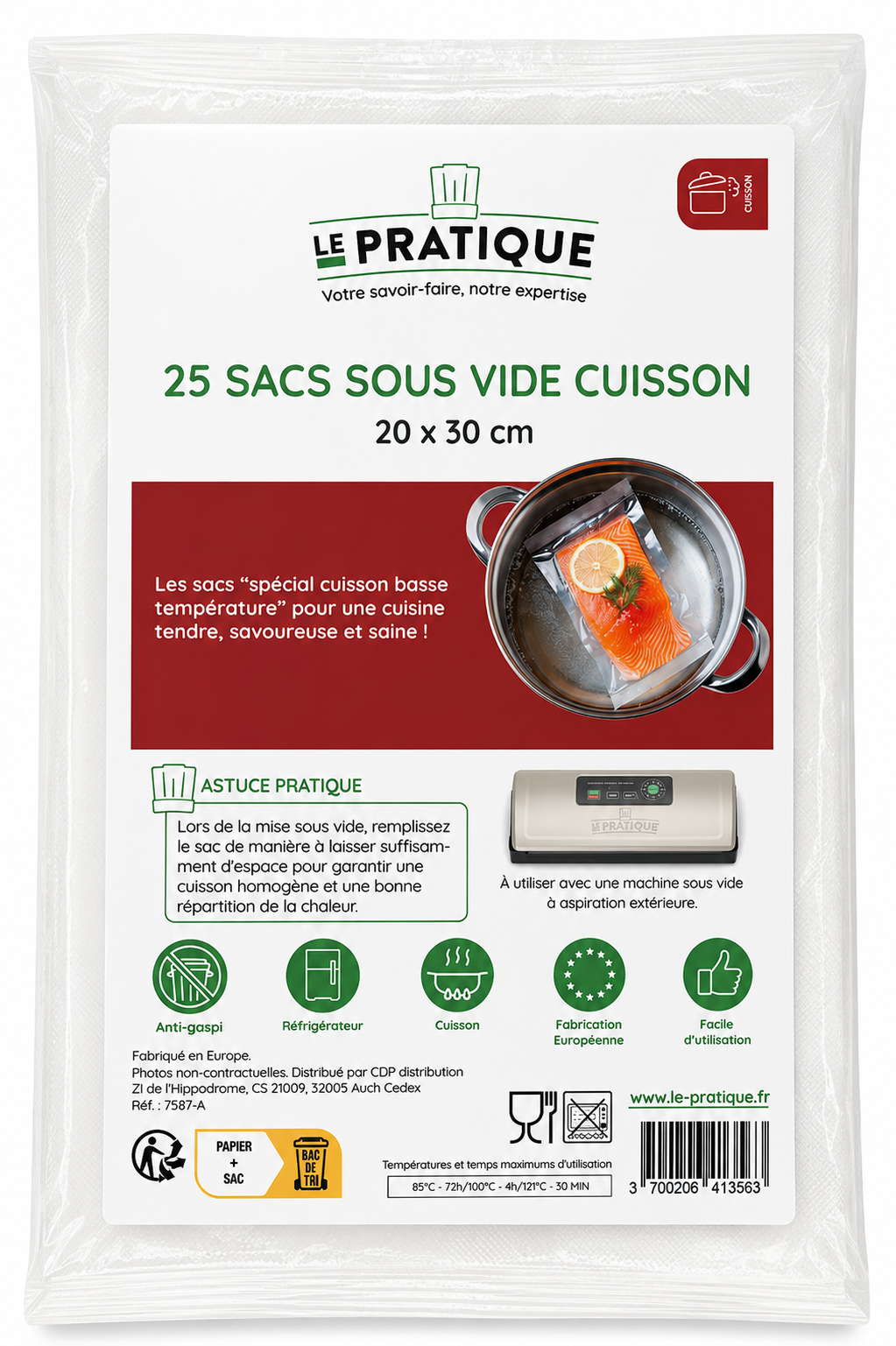 Sachet de 25 sacs sous vide cuisson Le Pratique