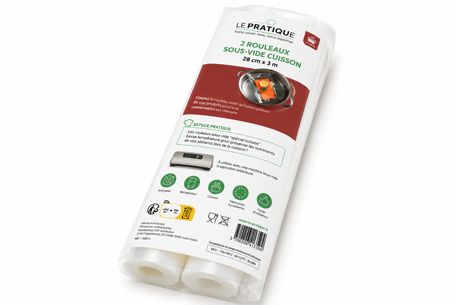 2 rouleaux sous vide cuisson 28 cm x 3 m Le Pratique